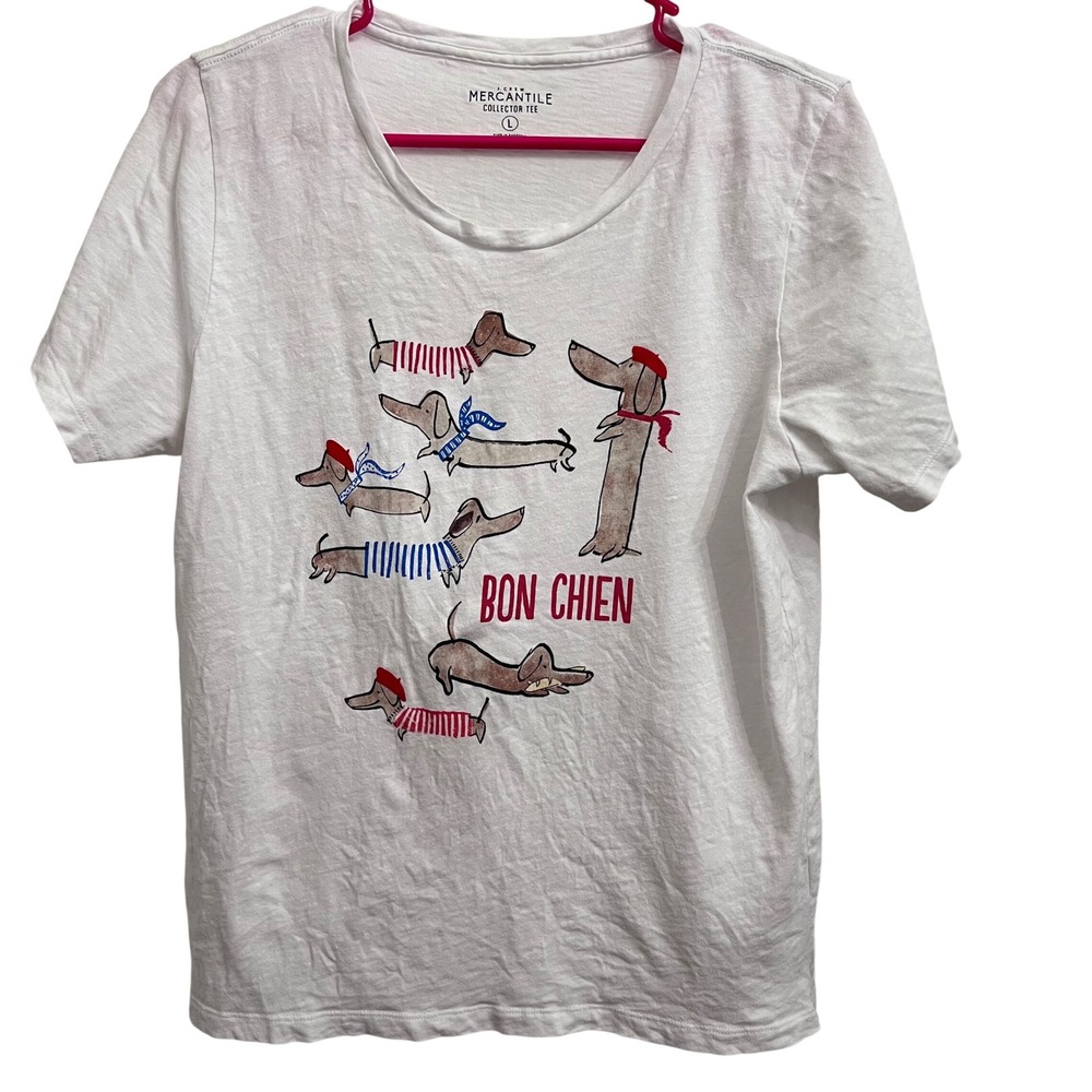 J.Crew Mercantile Bon Chien Dachshund Whimsical Tee White Cotton L Collector tee